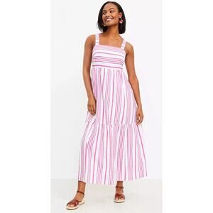 Loft Sleeveless Striped Tiered Maxi Pocket Dress Womens Size Large White Purple